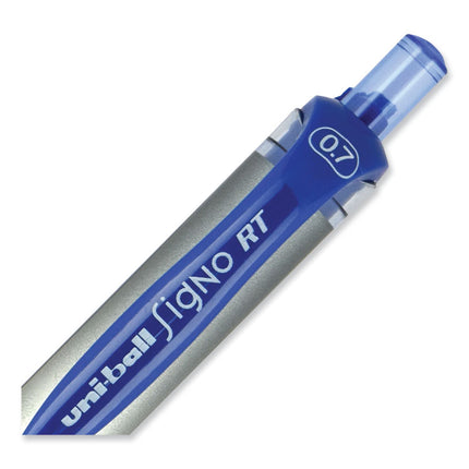 Signo Gel Pen, Retractable, Medium 0.7 mm, Blue Ink, Silver/Blue Barrel, Dozen