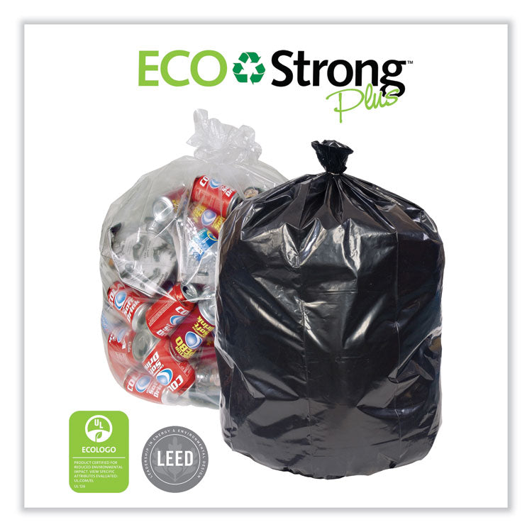 Eco Strong Plus Can Liners, 60 gal, 1.35 mil, 38" x 58", Black, Perforated Roll, 100/Carton