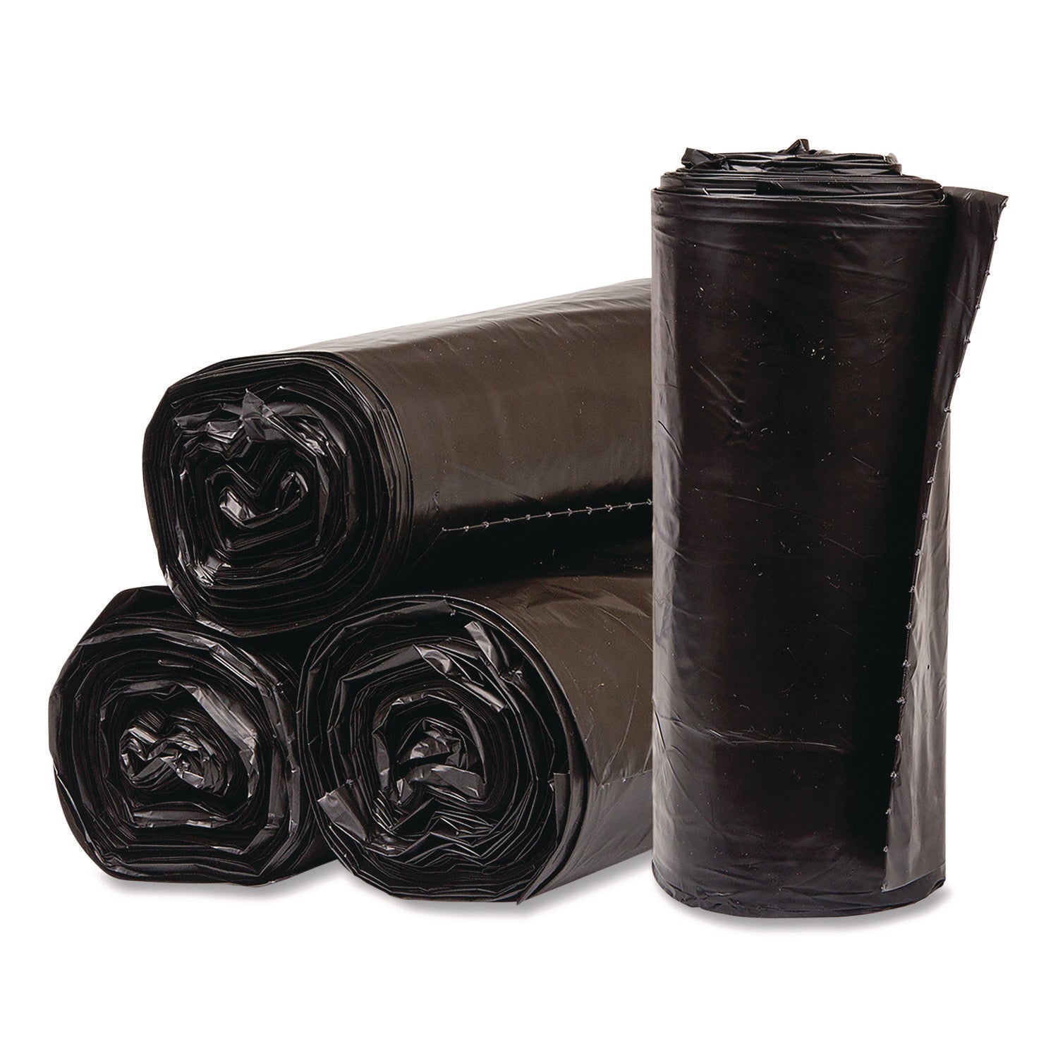 Eco Strong Can Liners, 60 gal, 1.35 mil, 38" x 58", Black, Perforated Roll, 100/Carton