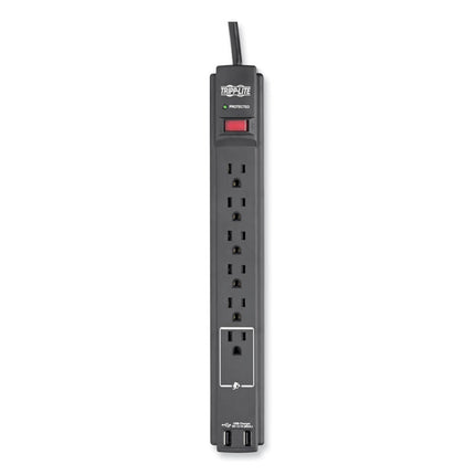 Protect It! Surge Protector, 6 AC Outlets/2 USB Ports, 6 ft Cord, 990 J, Black