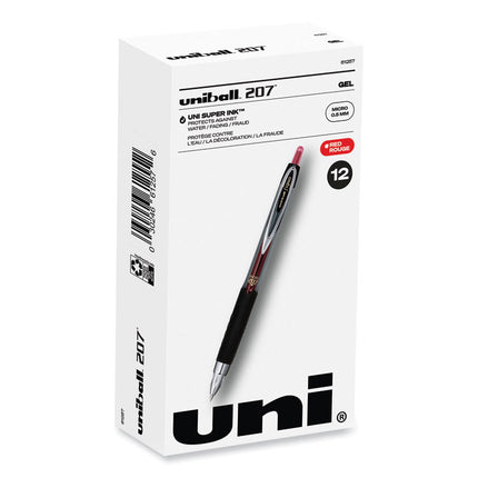 Signo 207 Gel Pen, Retractable, Fine 0.5 mm, Red Ink, Smoke/Black/Red Barrel, Dozen