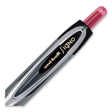 Signo 207 Gel Pen, Retractable, Fine 0.5 mm, Red Ink, Smoke/Black/Red Barrel, Dozen