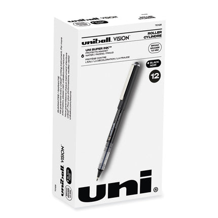 VISION Rollerball Pen, Stick, Bold 1 mm, Black Ink, Gray/Black/Clear Barrel, Dozen