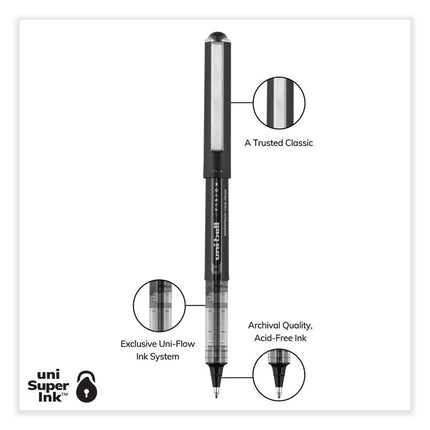 VISION Rollerball Pen, Stick, Bold 1 mm, Black Ink, Gray/Black/Clear Barrel, Dozen