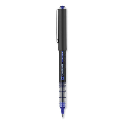 VISION Rollerball Pen, Stick, Bold 1 mm, Blue Ink, Black/Blue/Clear Barrel, Dozen