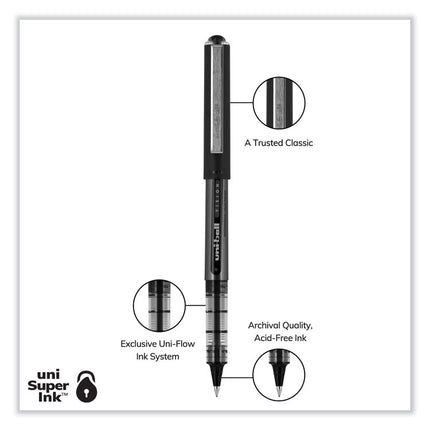 VISION Rollerball Pen, Stick, Bold 1 mm, Blue Ink, Black/Blue/Clear Barrel, Dozen