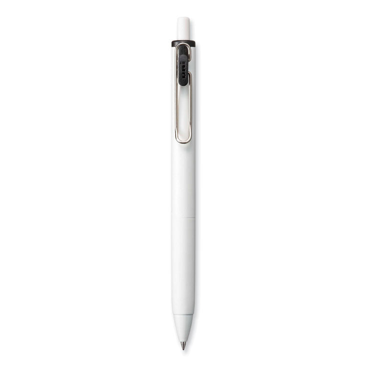 uniONE Gel Pen, Retractable, Medium 0.7 mm, Black Ink, White/Black Barrel, Dozen