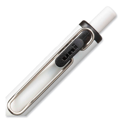 uniONE Gel Pen, Retractable, Medium 0.7 mm, Black Ink, White/Black Barrel, Dozen
