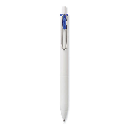uniONE Gel Pen, Retractable, Medium 0.7 mm, Blue Ink, White/Blue Barrel, Dozen