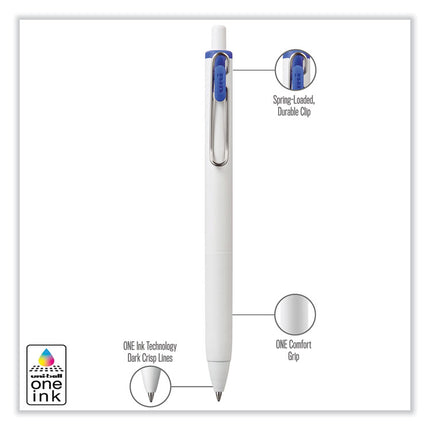 uniONE Gel Pen, Retractable, Medium 0.7 mm, Blue Ink, White/Blue Barrel, Dozen