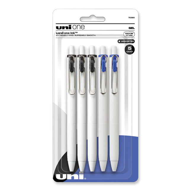 uniONE Gel Pen, Retractable, Medium 0.7 mm, Assorted Business Ink and Barrel Colors, 5/Pack