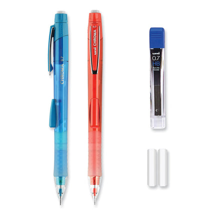 Chroma Mechanical Pencils with Tube of Lead/Erasers, 0.7 mm, HB (#2), Black Lead, Assorted Barrel Colors, 2/Pack