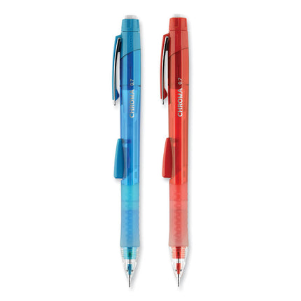 Chroma Mechanical Pencils with Tube of Lead/Erasers, 0.7 mm, HB (#2), Black Lead, Assorted Barrel Colors, 2/Pack