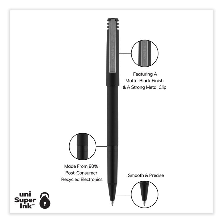 Rollerball Pen, Stick, Extra-Fine 0.5 mm, Black Ink, Black Barrel, 36/Pack