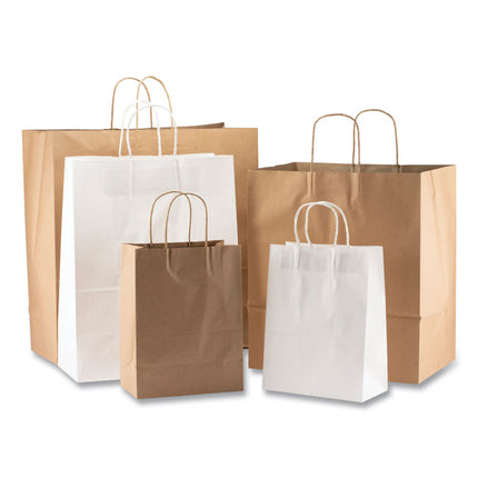 Kraft Paper Bags, Natural Twisted-Paper Handles, 8" x 5" x 11", Natural, 250/Carton