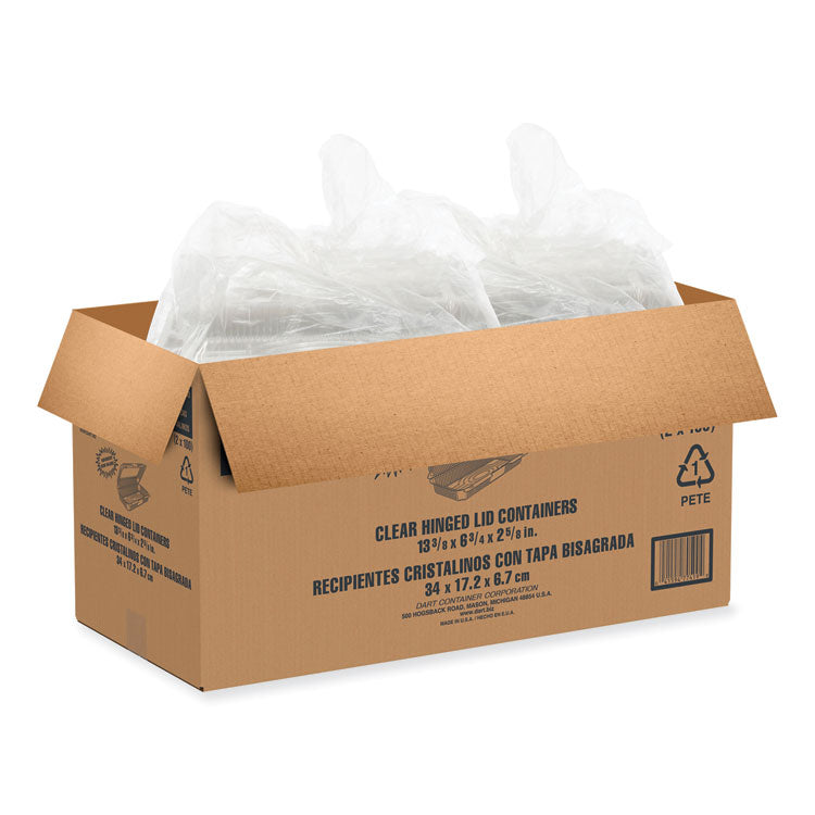 StayLock Clear Hinged Lid Containers, 8 x 13.38 x 2.6, Clear, Plastic, 200/Carton