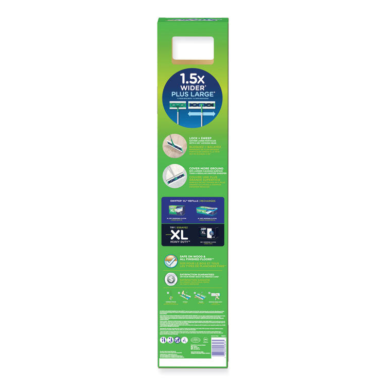 Sweeper Mop XL Dry + Wet Sweeping Kit, 16.5 x 9 White Cloth Head, 46" Green/Silver Aluminum/Plastic Handle
