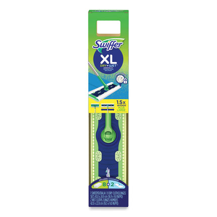 Sweeper Mop, XL Dry + Wet Sweeping Kit, 16.5 x 9 White Cloth Head, 46" Green/Silver Aluminum/Plastic Handle
