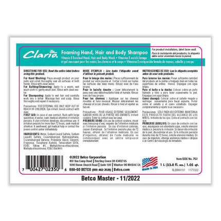 Foaming Hand, Hair and Body Shampoo, Fresh Scent, 1,000 mL, 6/Carton