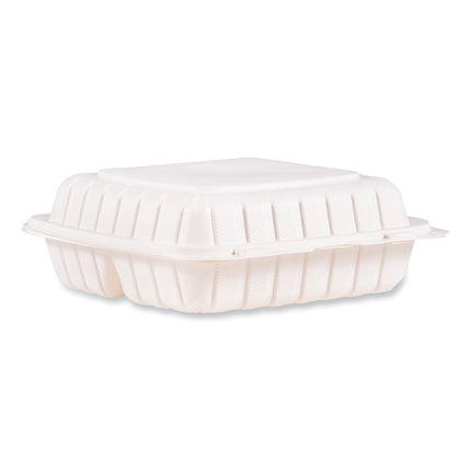 Hinged Lid Containers, 3 Compartments, 9 x 8.75 x 3, White, Plastic, 150/Carton