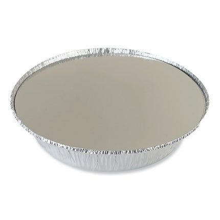 Round Aluminum To-Go Containers with Lid, 48 oz, 9" Diameter x 1.66" h, Silver, 200/Carton