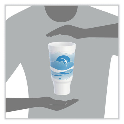 Horizon Hot/Cold Foam Drinking Cups, 44 oz, White/Ocean Blue, 15/Bag, 20 Bags/Carton