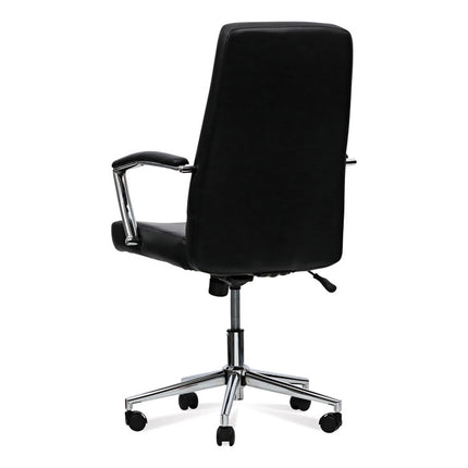 Leather Task Chair, Supports Up to 275 lb, 18.19" to 21.93" Seat Height, Black Seat, Black Back