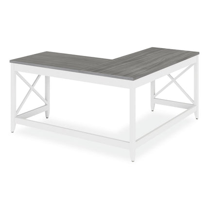 L-Shaped Farmhouse Desk, 58.27" x 58.27" x 29.53", Gray/White