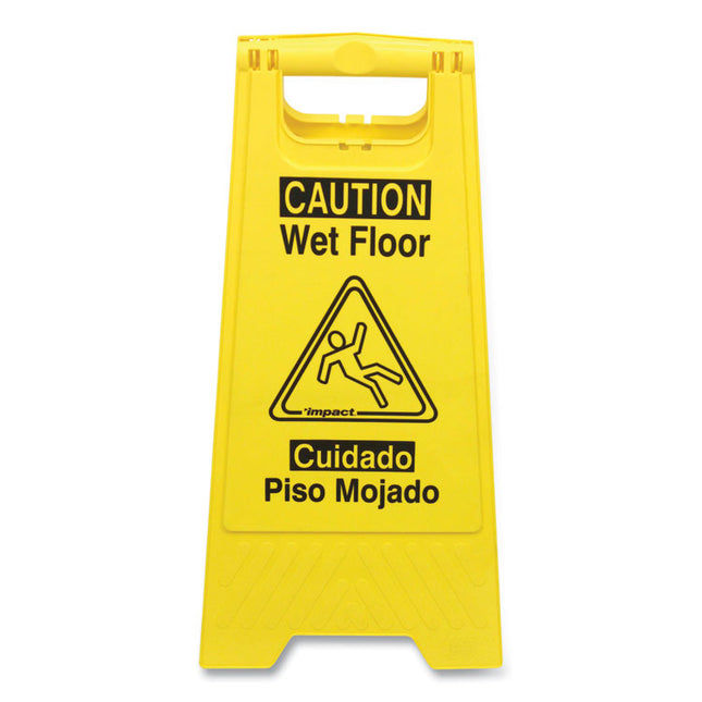 Bilingual Yellow Wet Floor Sign, 12.05 X 1.55 X 24.3