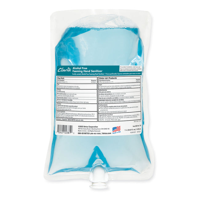 Clario Alcohol Free Foaming Hand Sanitizer, 1,000 Ml Bag, Fresh, 6/carton