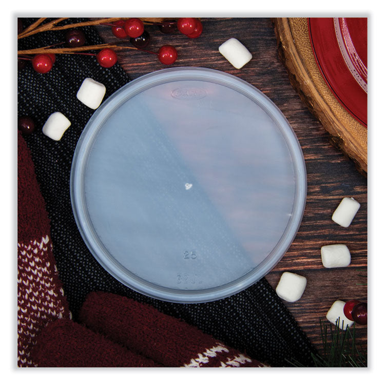 Plastic Lids for Foam Cups, Bowls and Containers, Vented, Fits 12 oz to 60 oz, Translucent, 100/Pack, 10 Packs/Carton