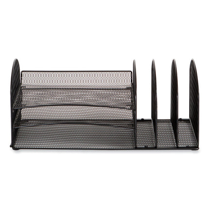 Onyx Mesh Desk Organizer with Three Horizontal and Upright Sections, Letter Size Files, 19.62 x 11.32 x 8.5, Black