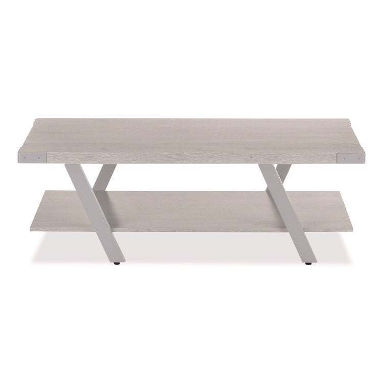 Coffee Table, Rectangular, 51 x 23.78 x 16, White Ash Top, Silver Base