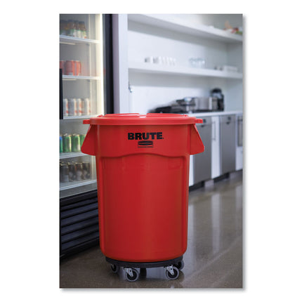 Vented Round Brute Container, 55 gal, Plastic, Red, 3/Carton