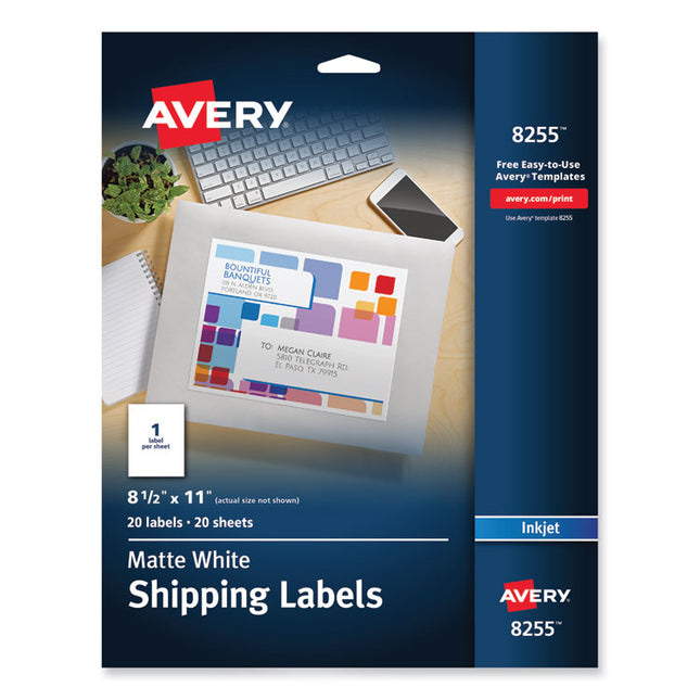 Full-Sheet Vibrant Inkjet Color-Print Labels, 8.5 X 11, Matte White, 20/pack