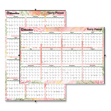 Yearly Laminated Wall Calendar, Tropical Watercolor Artwork, 36 x 24, White/Sand/Orange Sheets, 12-Month (Jan-Dec): 2025