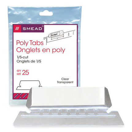 Poly Index Tabs and Inserts For Hanging File Folders, 1/5-Cut, White/Clear, 2.25" Wide, 25/Pack