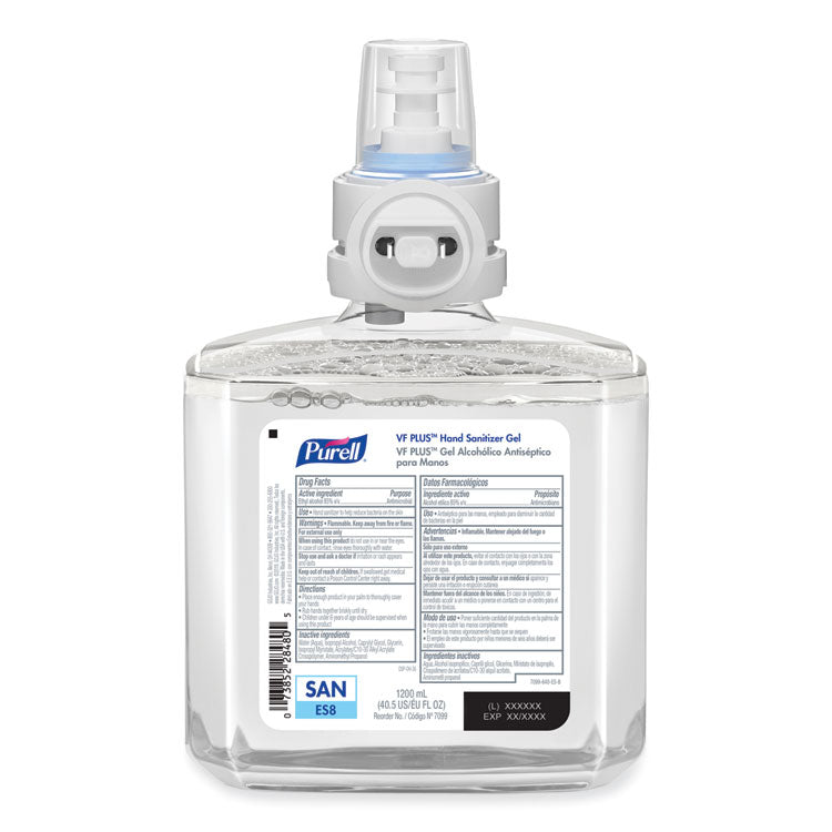 Vf Plus Hand Sanitizer Gel, 1,200 Ml Refill Bottle, Fragrance-Free, For Es8 Dispensers, 2/Carton