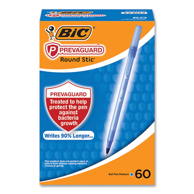 PrevaGuard Round Stic Ballpoint Pen, Stick, Medium 1 mm, Blue Ink, Translucent Blue Barrel, 60/Pack