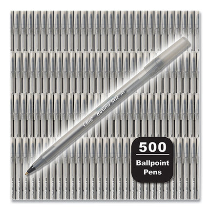 Round Stic Xtra Life Ballpoint Pen, Stick, Medium 1 mm, Black Ink, Translucent Black Barrel, 500/Pack