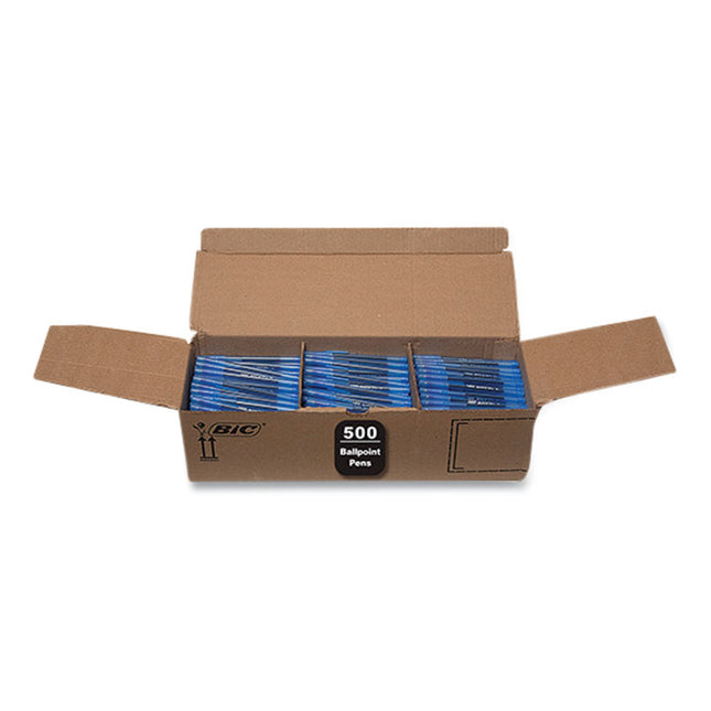 Round Stic Xtra Life Ballpoint Pen, Stick, Medium 1 mm, Blue Ink, Translucent Blue Barrel, 500/Pack