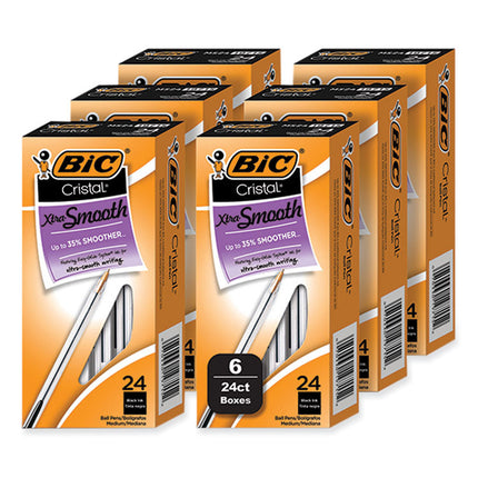 Cristal Xtra Smooth Ballpoint Pen, Stick, Medium 1 mm, Black Ink, Clear Barrel, 144/Pack
