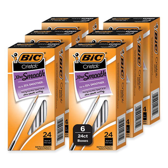 Cristal Xtra Smooth Ballpoint Pen, Stick, Medium 1 mm, Black Ink, Clear Barrel, 144/Pack