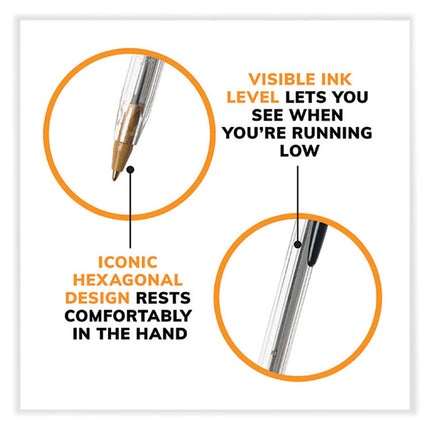 Cristal Xtra Smooth Ballpoint Pen, Stick, Medium 1 mm, Black Ink, Clear Barrel, 144/Pack