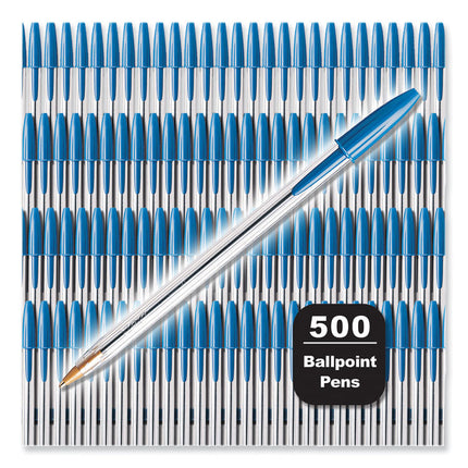 Cristal Xtra Smooth Ballpoint Pen, Stick, Medium 1 mm, Blue Ink, Clear Barrel, 500/Pack