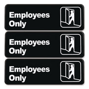 Employees Only Indoor/Outdoor Wall Sign, 9" x 3", Black Face, White Graphics, 3/Pack