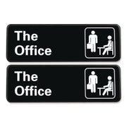 The Office Indoor/Outdoor Wall Sign, 9" x 3", Black Face, White Graphics, 2/Pack