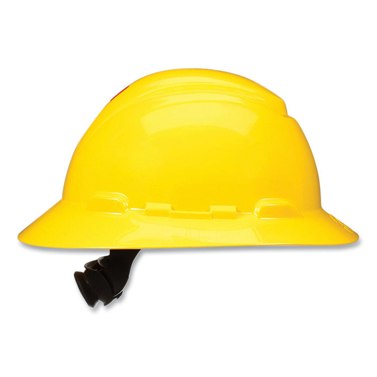SecureFit Full Brim Hard Hat with Uvicator, Four-Point Ratchet Suspension, Yellow