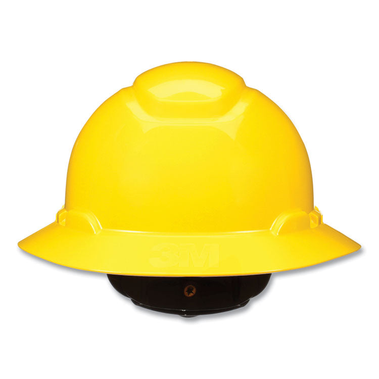 SecureFit Full Brim Hard Hat with Uvicator, Four-Point Ratchet Suspension, Yellow