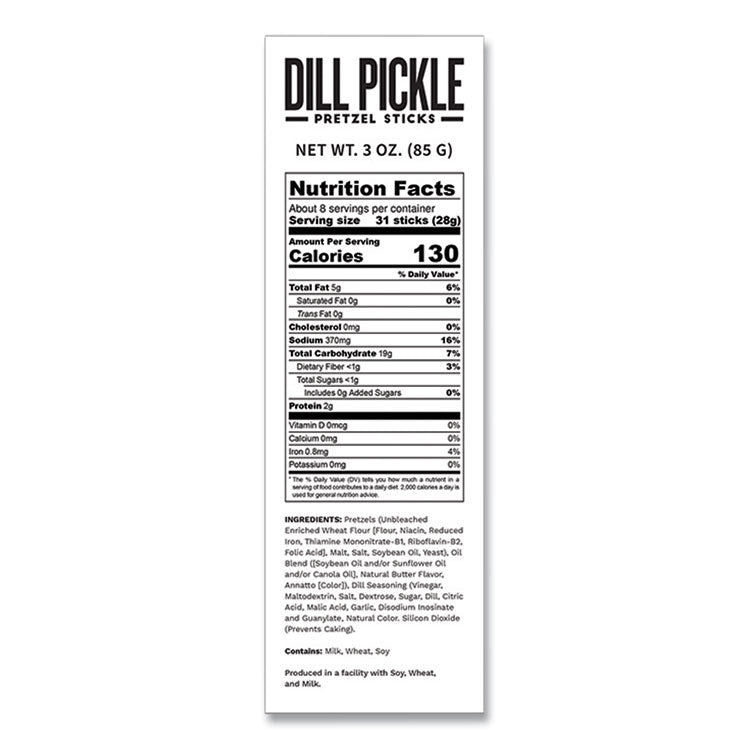 Dill Pickle Pretzel Sticks, 3 oz Bag, 15/Carton